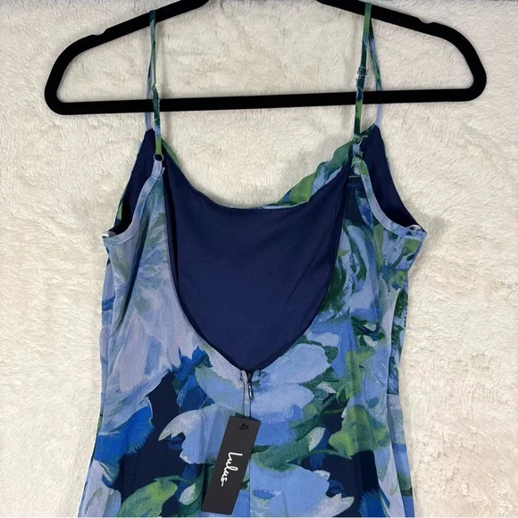 Lulus‎ Flowery Passion Blue Floral Print Cowl Neck Midi Dress Women’s Small NEW - Picture 7 of 14